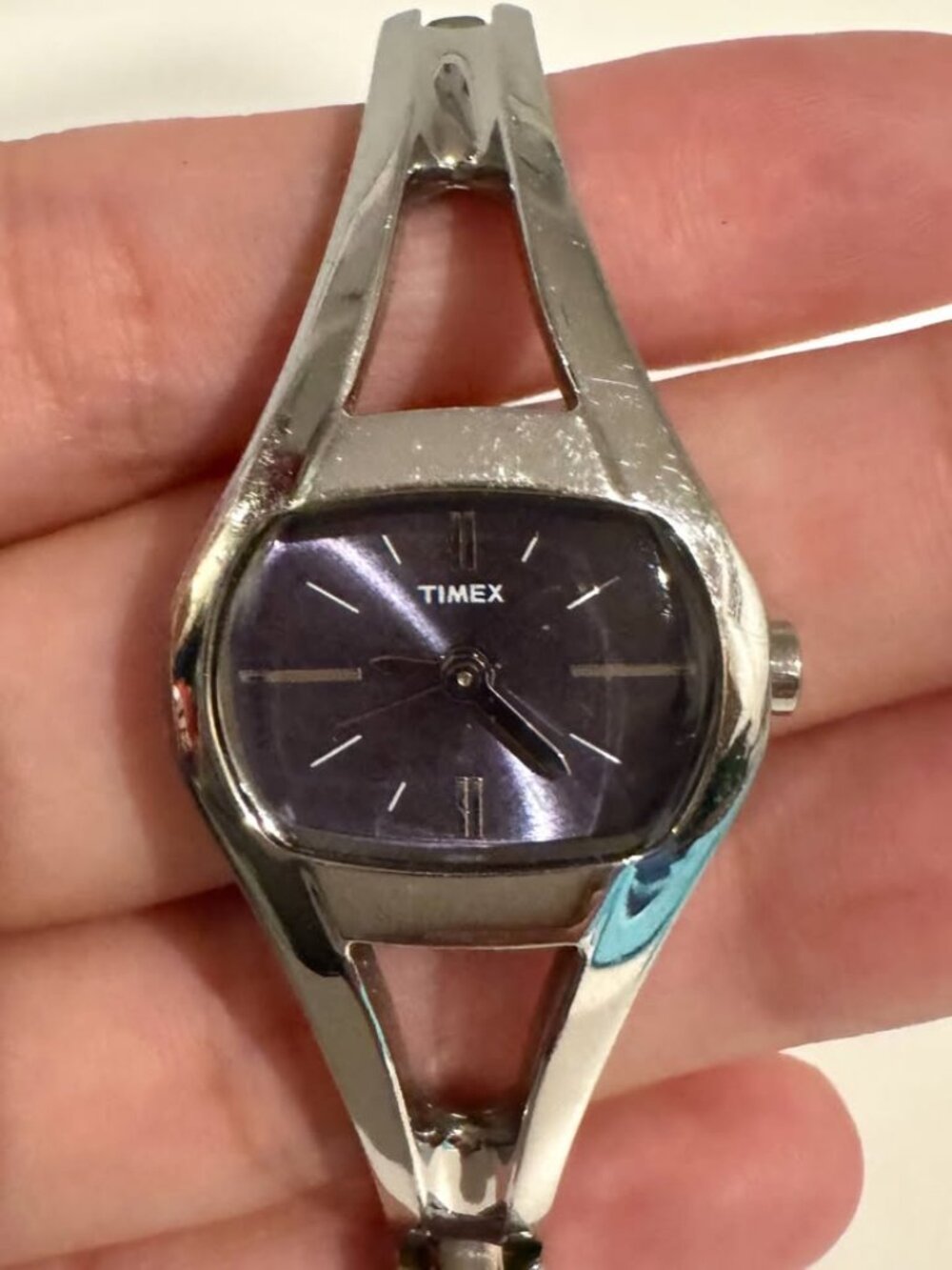 Timex Watch Silver-Tone Purple Dial